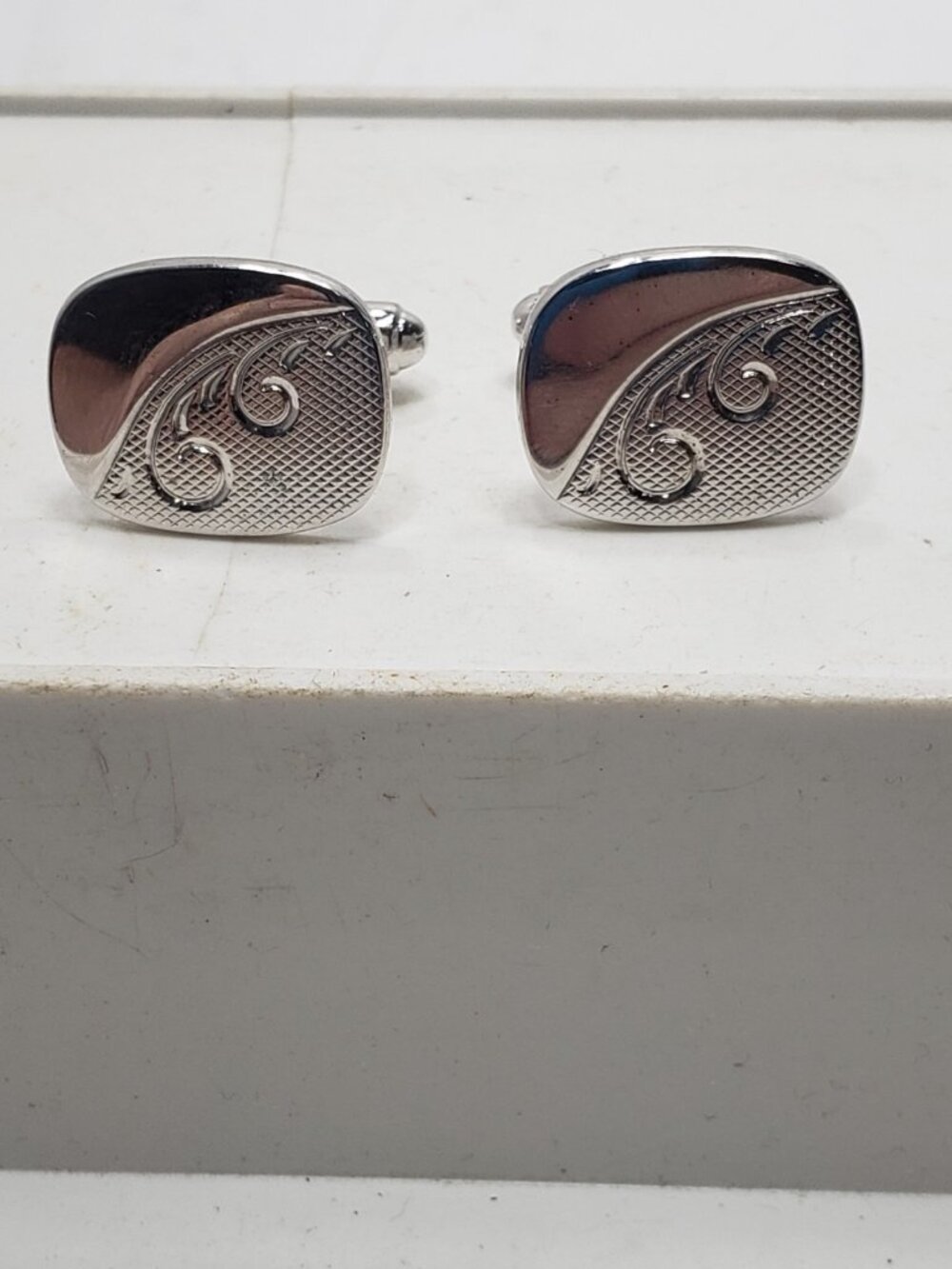 Vintage Silver Tone Swirl Engraved Cufflinks Formal Wedding Mens Jewelry